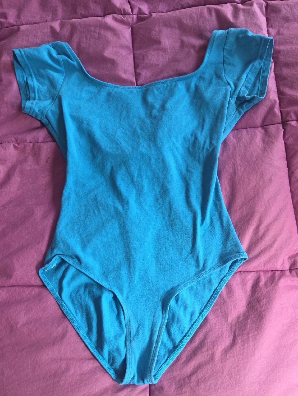 Turuoise Blue Cap Sleeve Criss Cross Low Back Scoop Neck Theatricals Leotard L